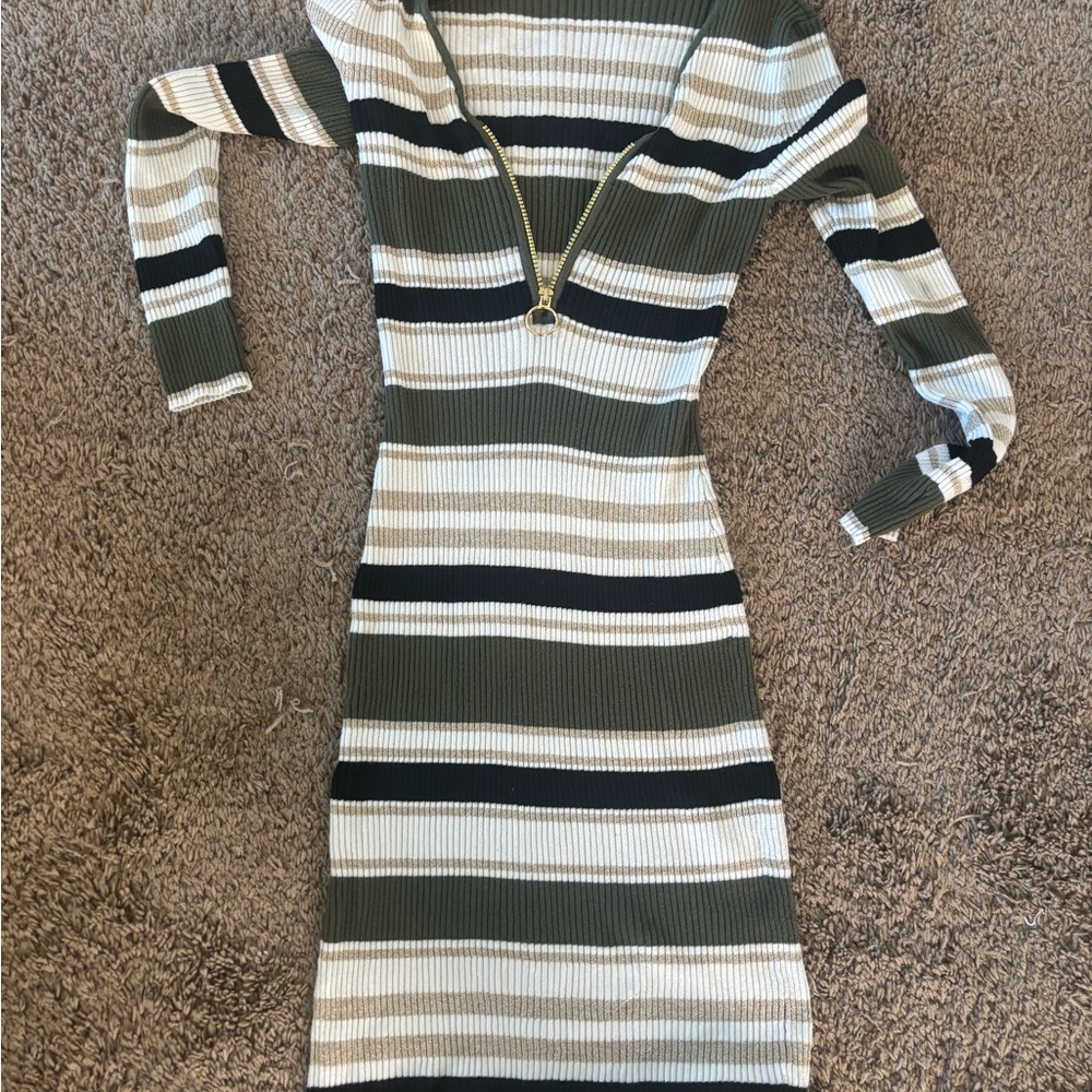 Striped Green and White Ribbed Dress